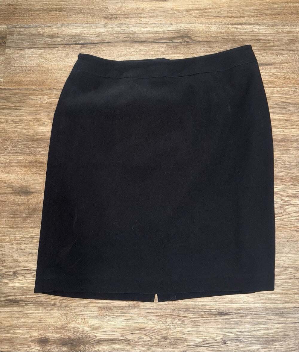 Talbots Woman 14W Black Pencil Skirt Lined Back Slit Stretch Waist Midi Career